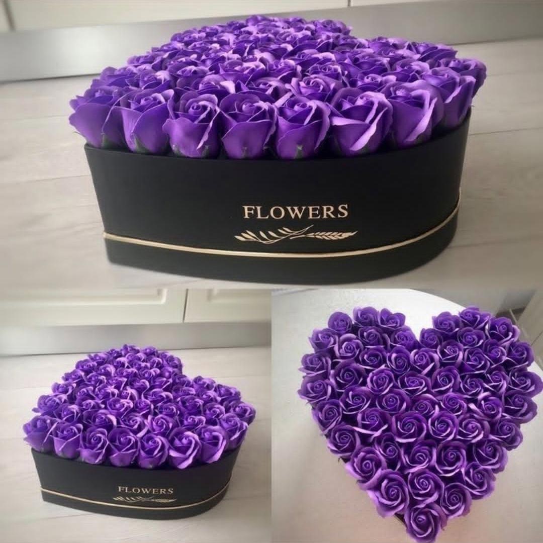 باکس گل رز بنفش قلبی جذاب