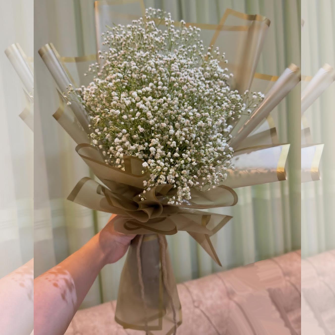 دسته گل ژیپسوفیلا کوچک طبیعی سفید با پوسته نسکافه ای